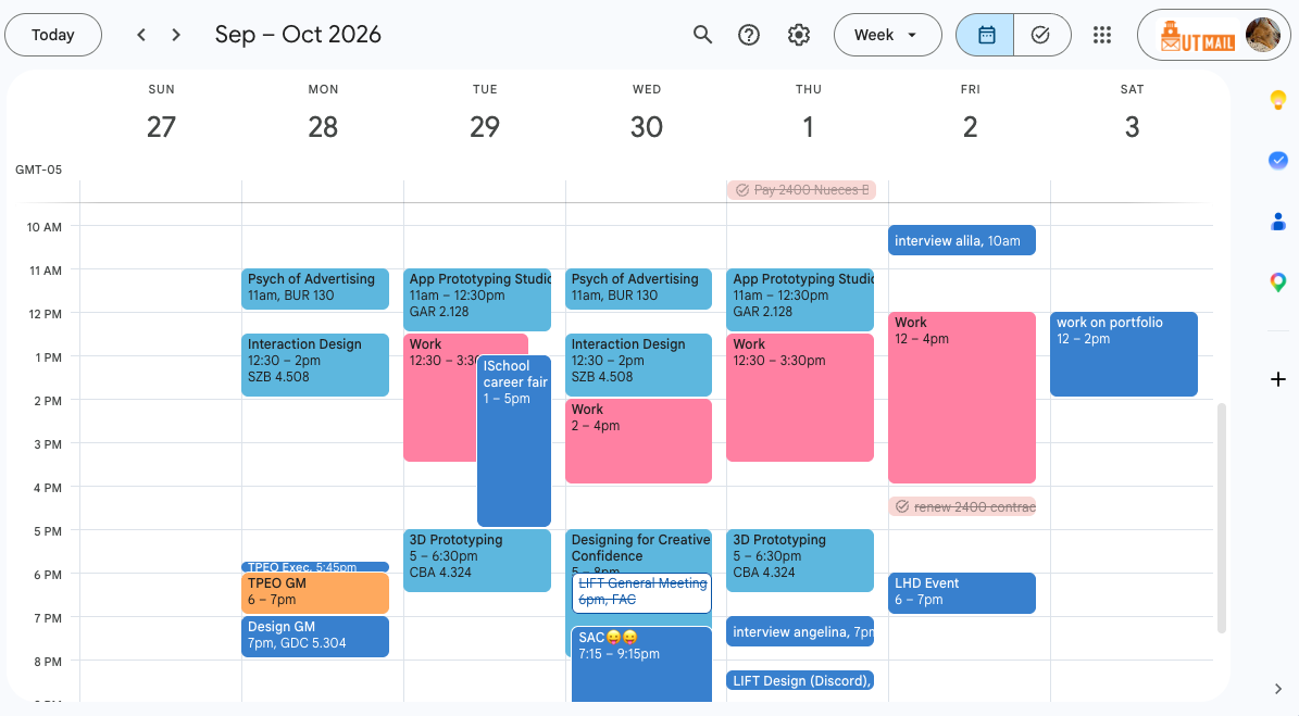 Google Calendar weekly view