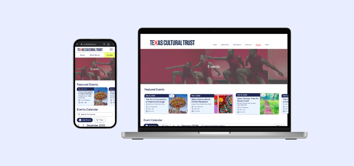 The redesigned Texas Cultural Trust Events page