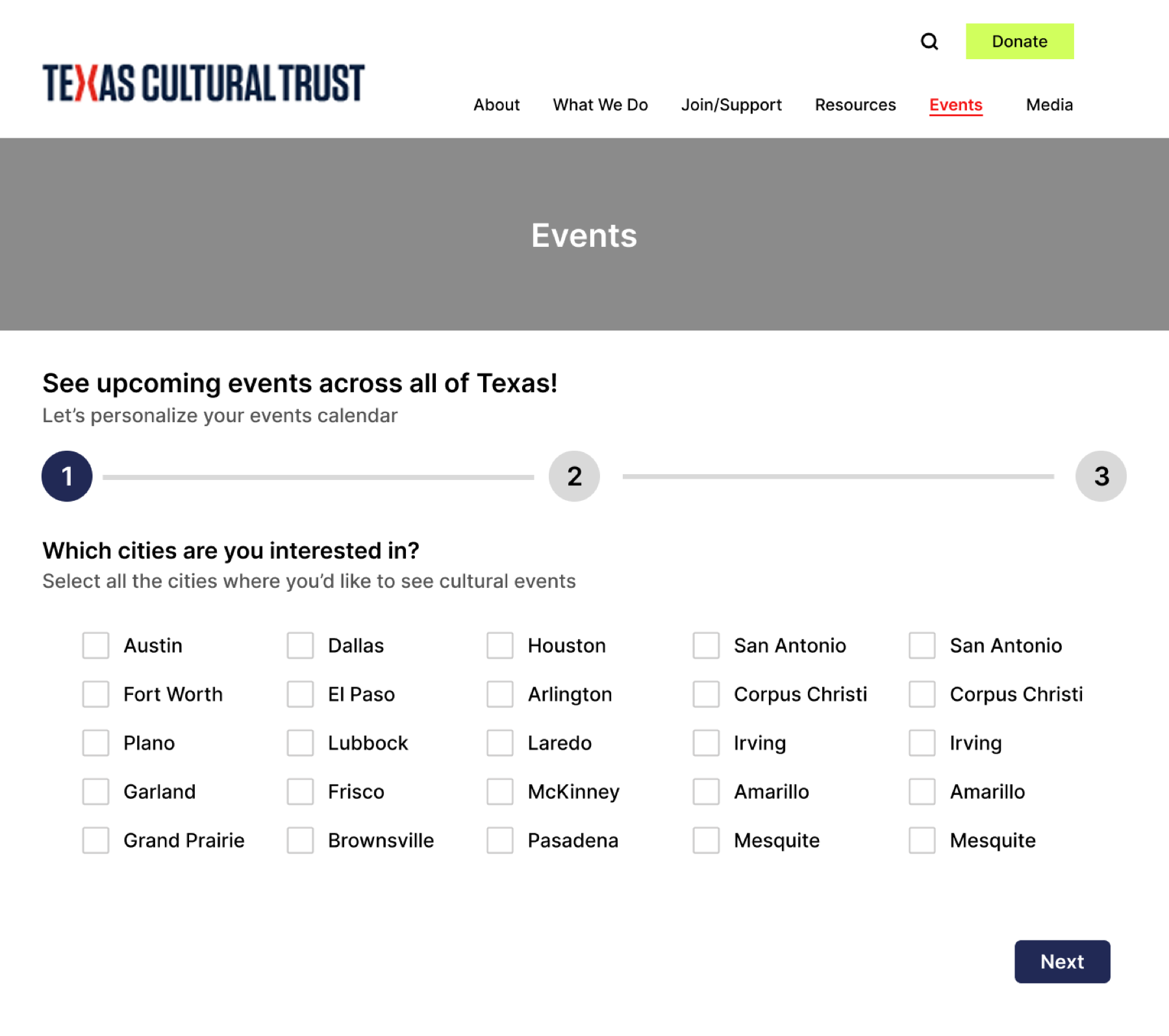 Onboarding quiz step 1: choose cities