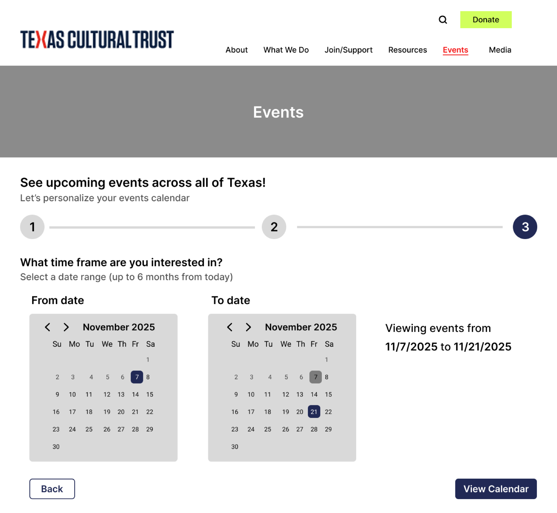 Onboarding quiz step 3: choose a date range